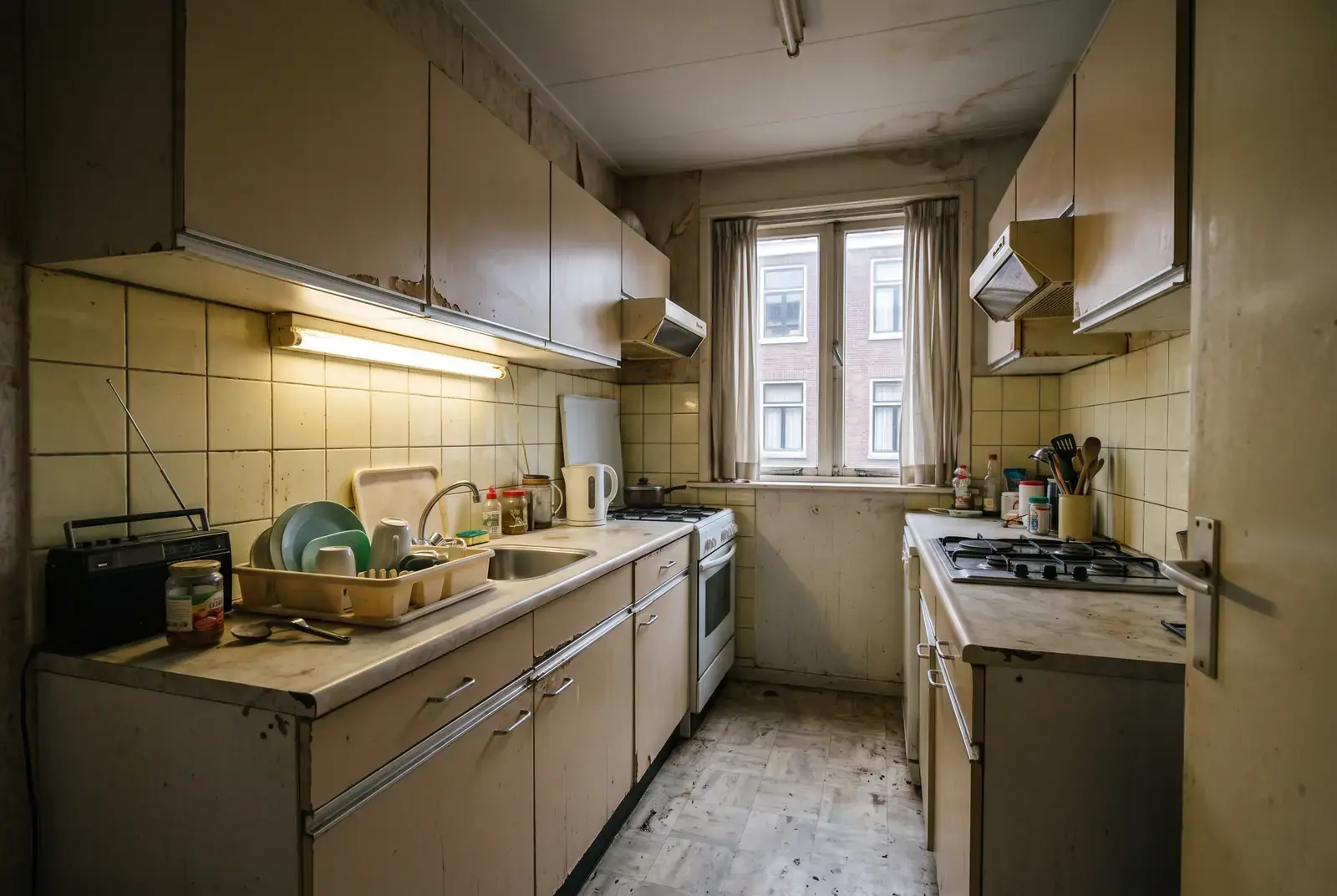 Maatwerk keuken in eiken en travertin, voor