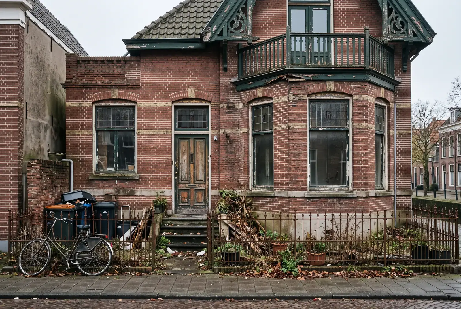 Canal-side house, facade repair, before