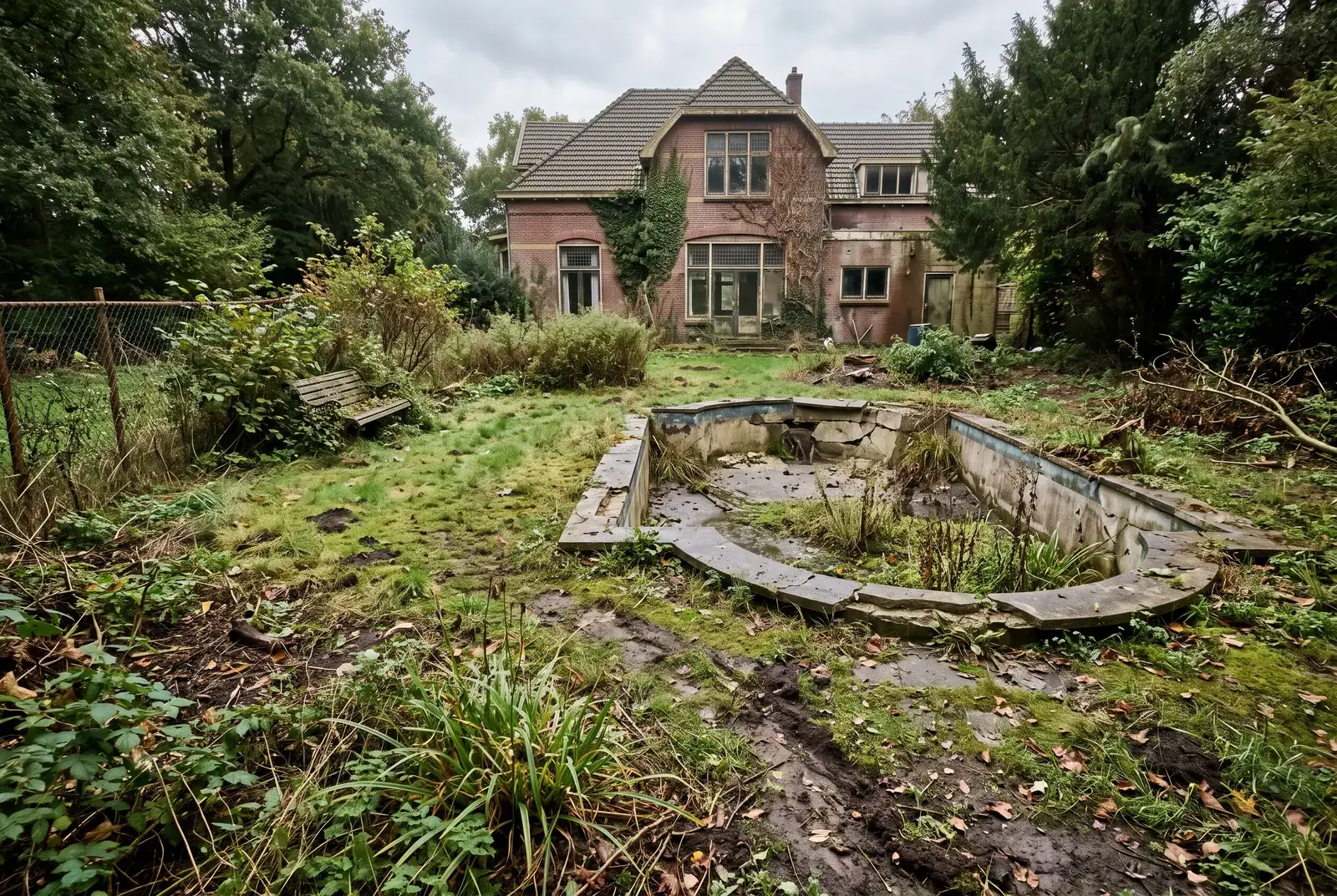 Tuin met zwembad, voor