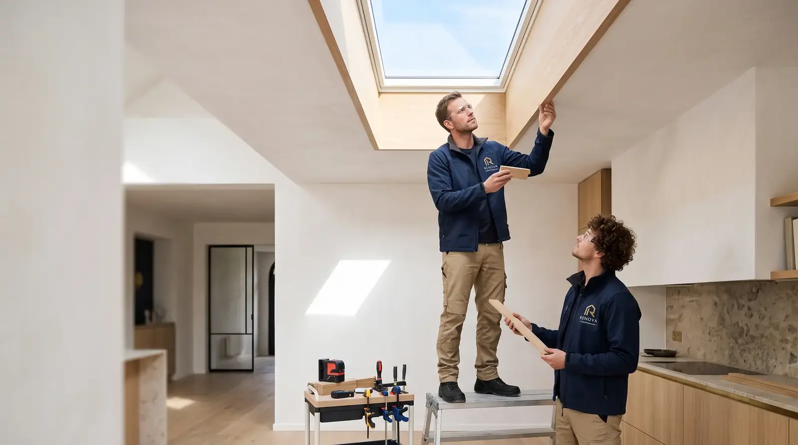 Controle van een daklicht in een nieuwe aanbouw