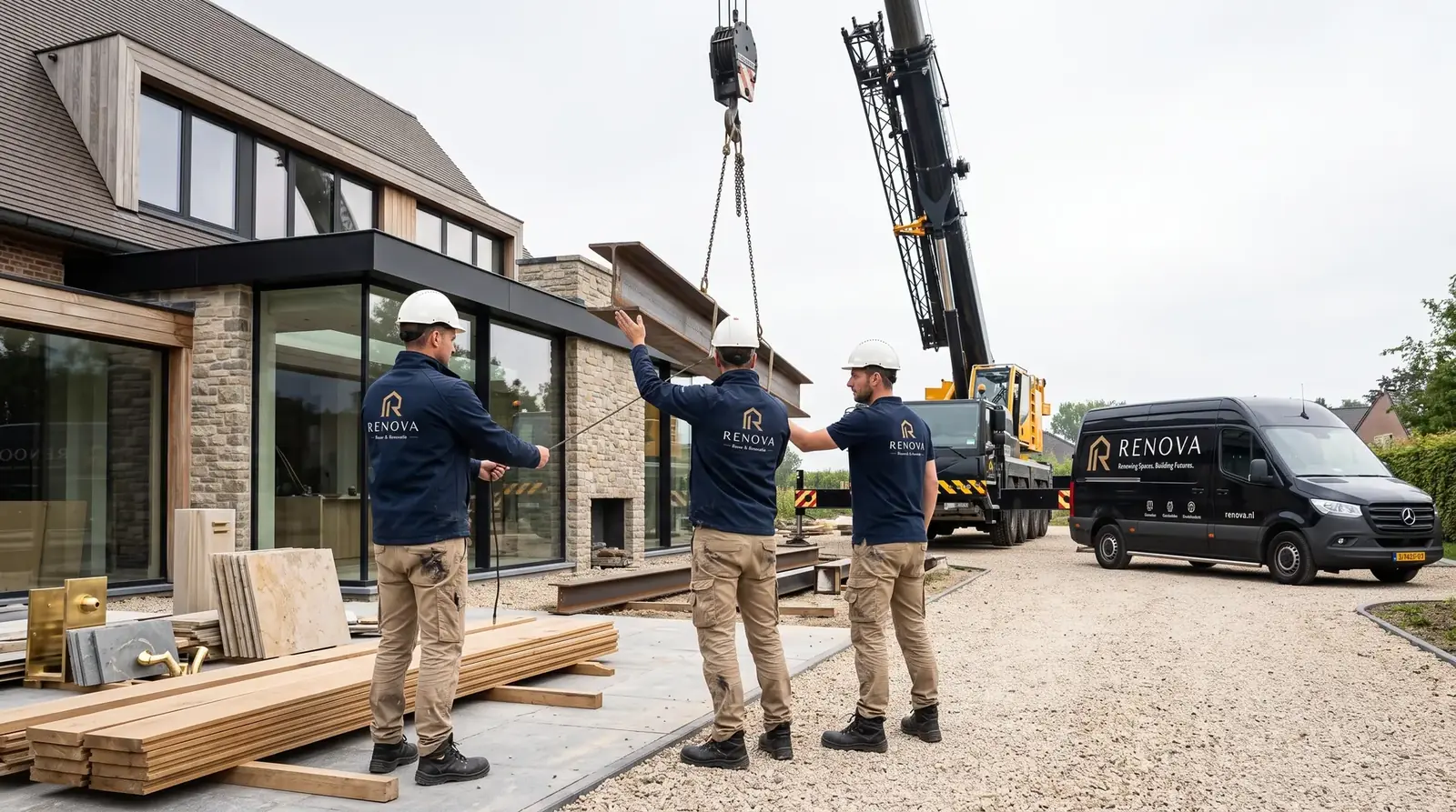 Hijswerk voor een aanbouw met kraan