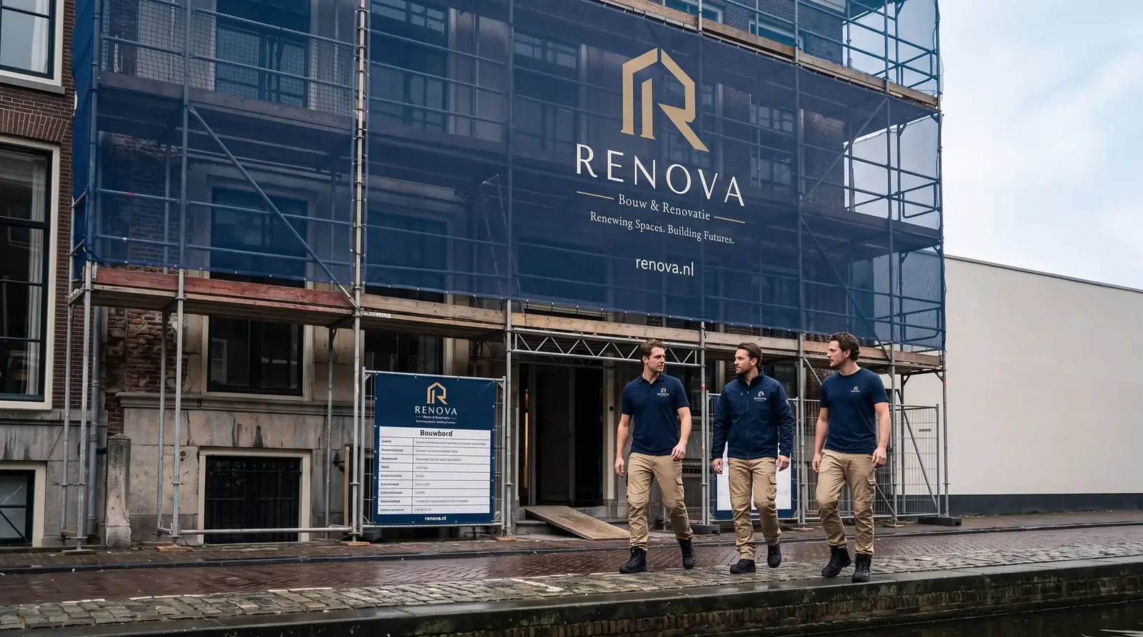 Steigerdoek van RENOVA bij een grachtenpand