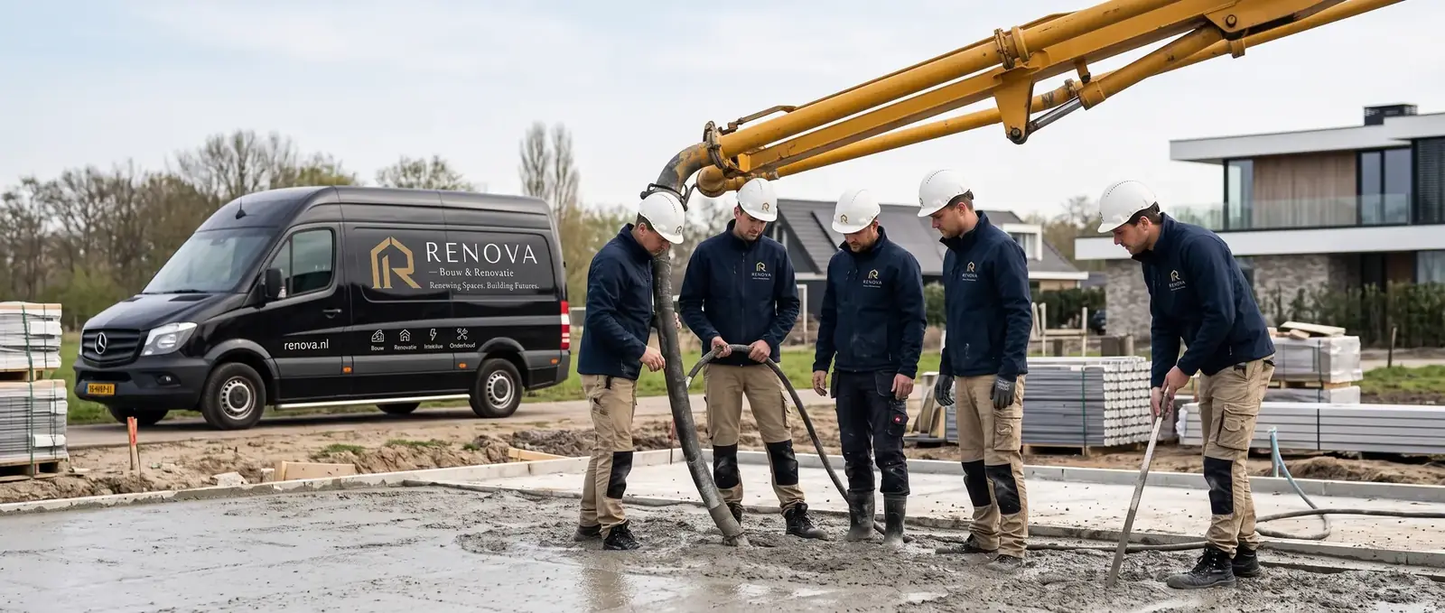 Storten van beton voor een fundering