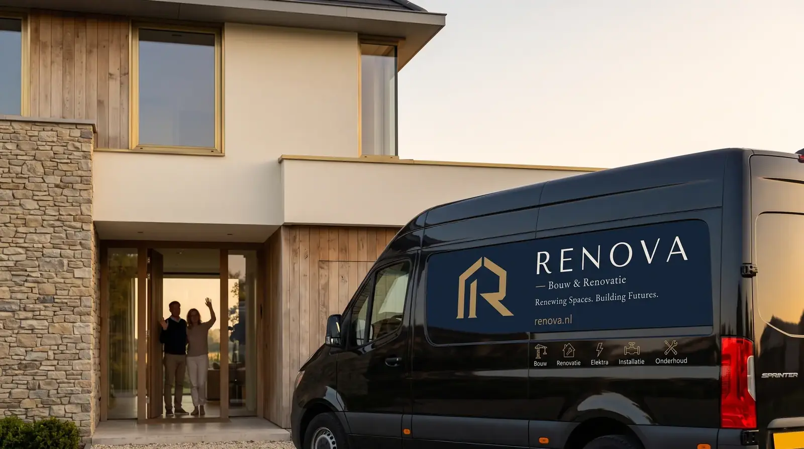 Bewoners zwaaien de RENOVA-bus uit