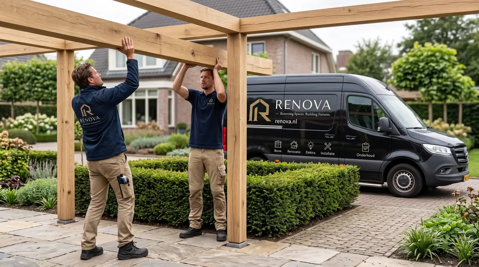 Plaatsen van een eiken pergola