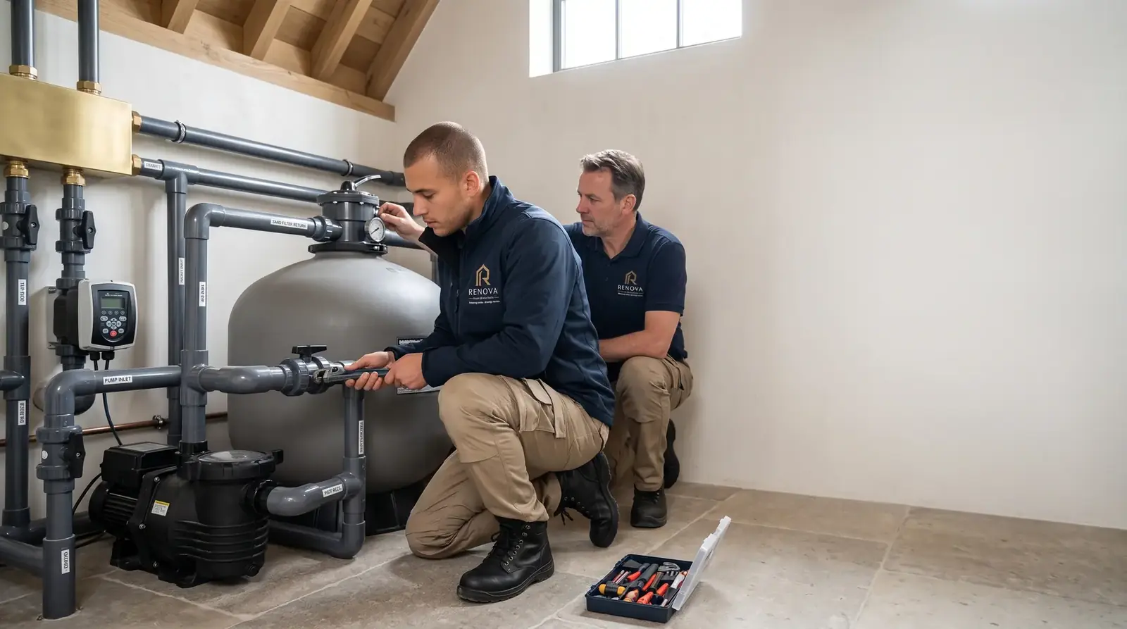 Installatie van zwembadtechniek